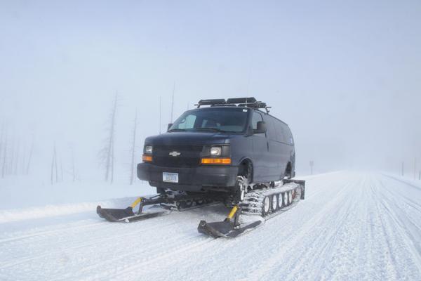 A Yellowstone Expeditions long track snowcoach conversion